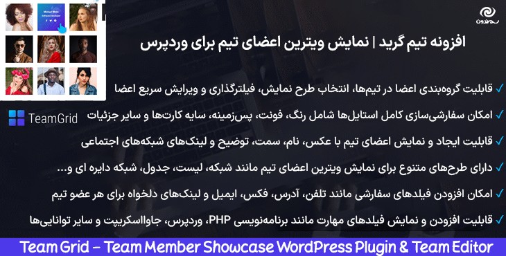 افزونه تیم گرید | نمایش ویترین اعضای تیم برای وردپرس | Team Grid
