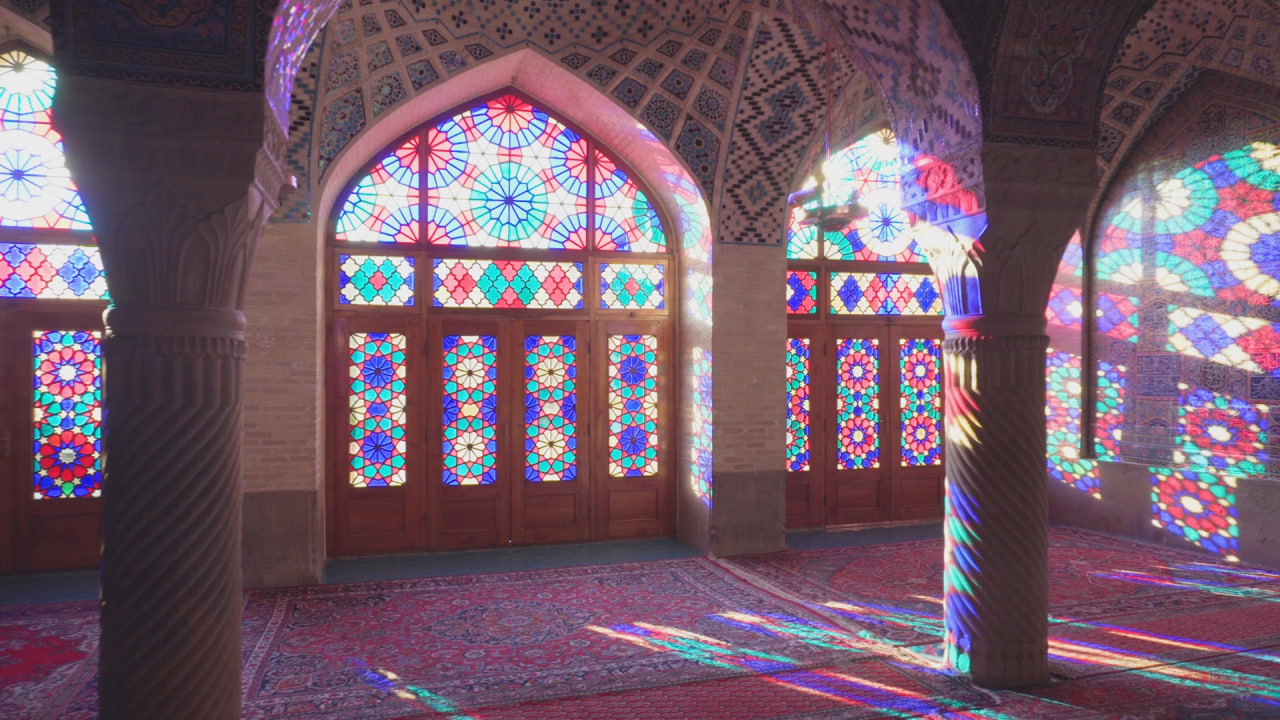 فوتیج نمای پانورامای مسجد نصیرالملک (مسجد صورتی)