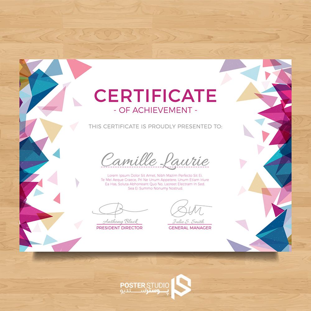 نمونه مدرک Diploma with polygonal colored shapes (فایل لایه باز PSD فتوشاپ)