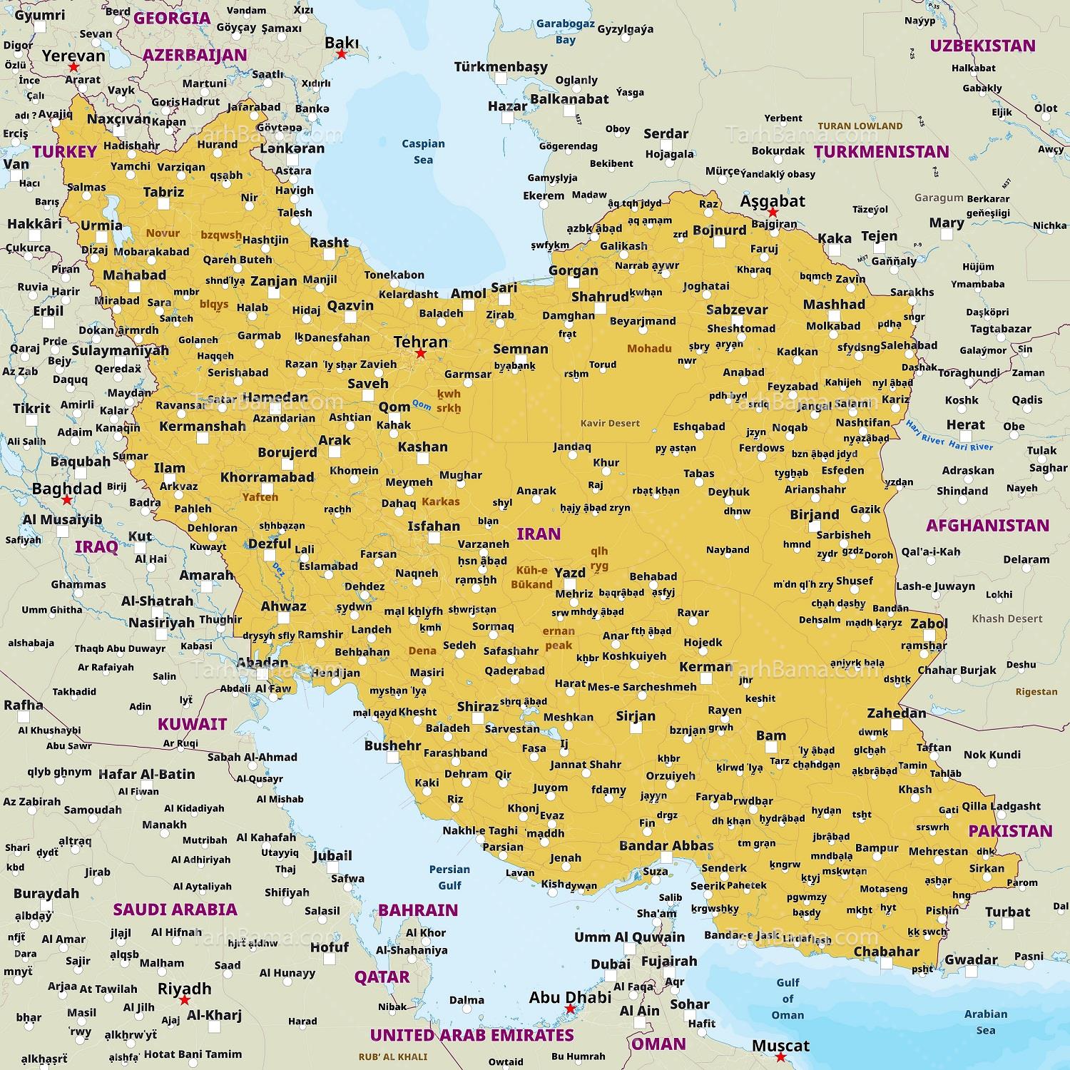 وکتور نقشه ایران با نام استان ها و شهر ها