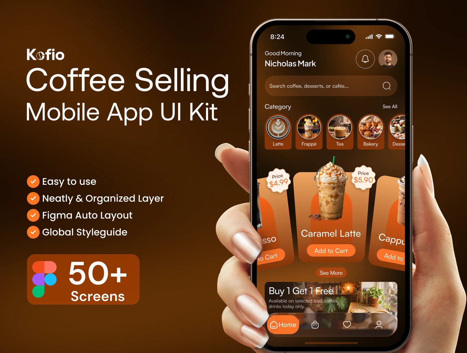 دانلود Kofio- Coffee Selling Mobile App Figma UI Kit