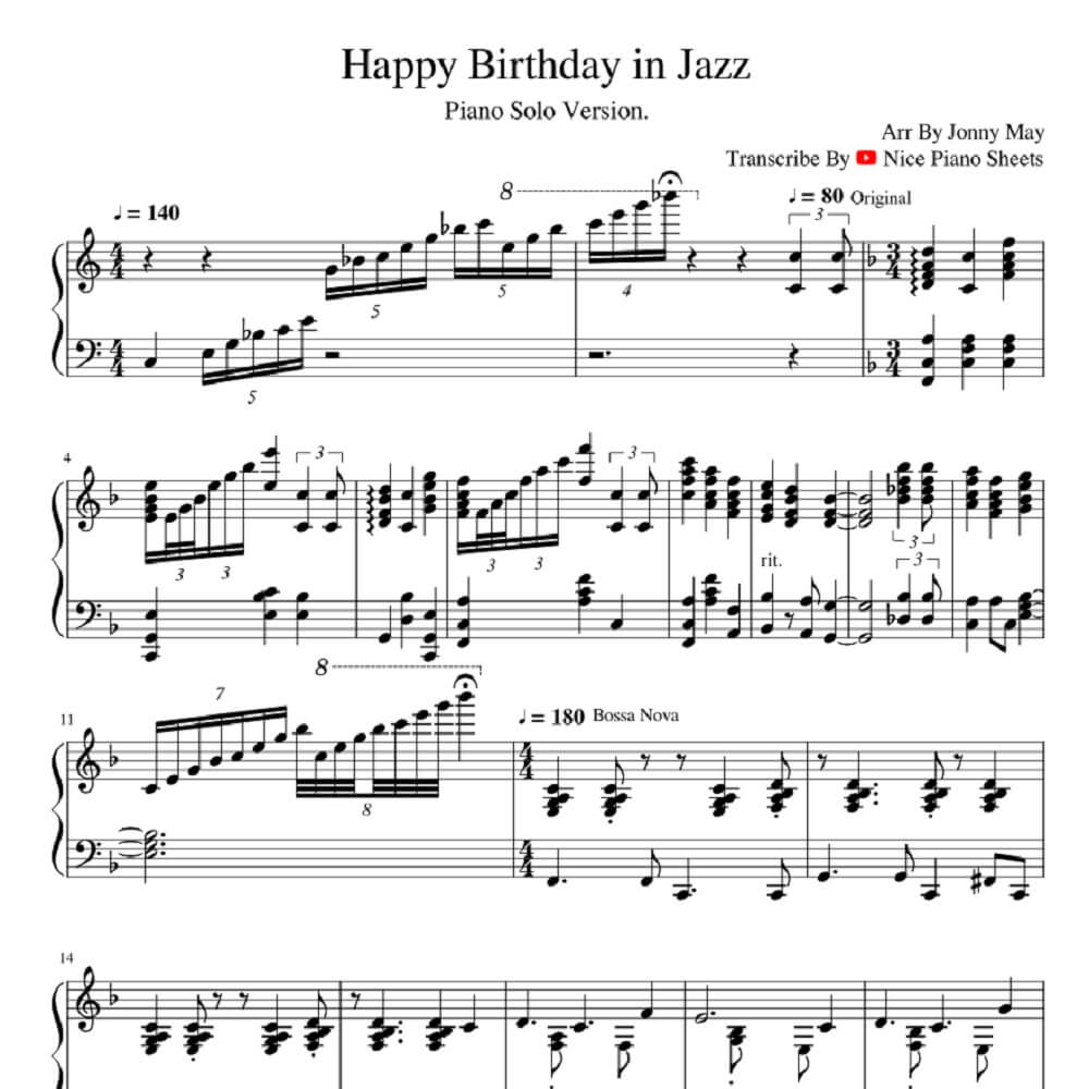 نت پیانو Happy Birthday حرفه‎‎‎‎‎ای