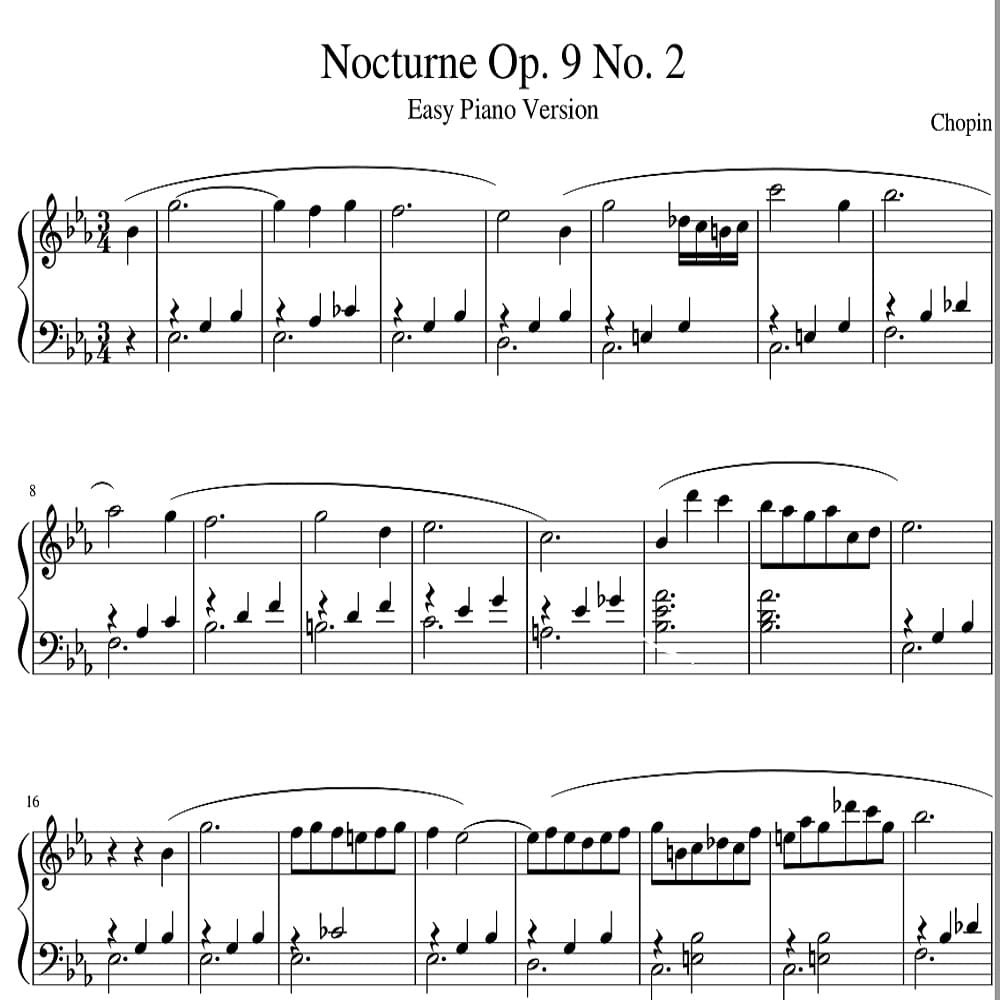 نت Nocturne Op.9 N.2 اثر chopin نسخه آسان