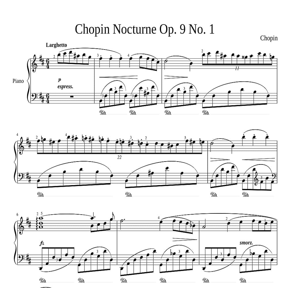 نت Nocturne Op.9 N.1 اثر chopin نسخه آسان