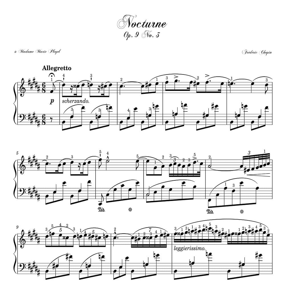 نت پیانو Nocturne Op.9 N.3 اثر chopin