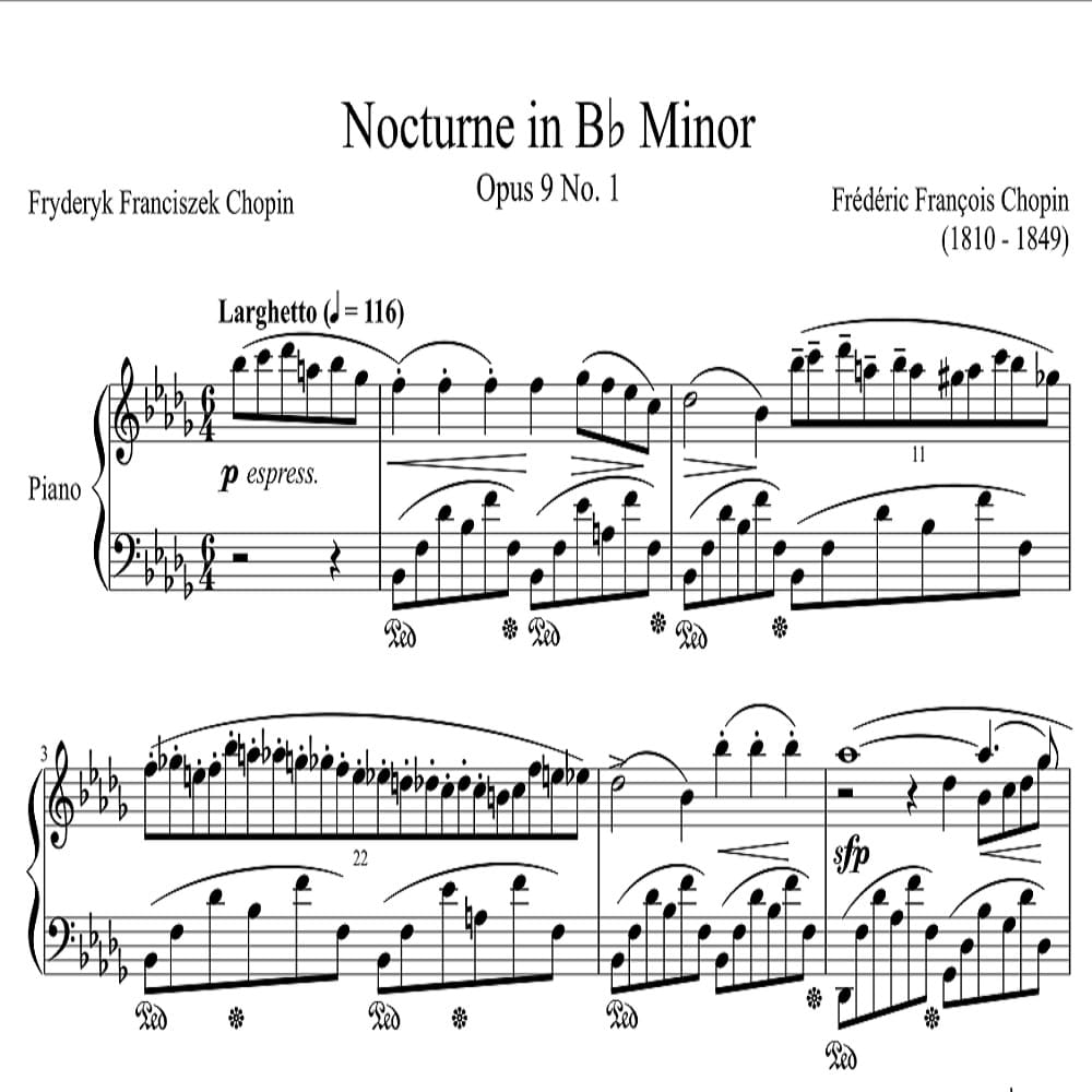 نت پیانو Nocturne Op.9 N.1 اثر chopin