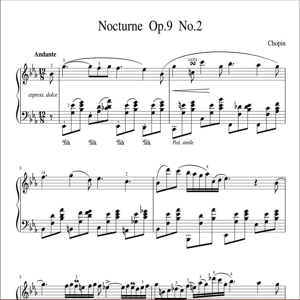نت پیانو Nocturne Op.9 N.2 اثر chopin
