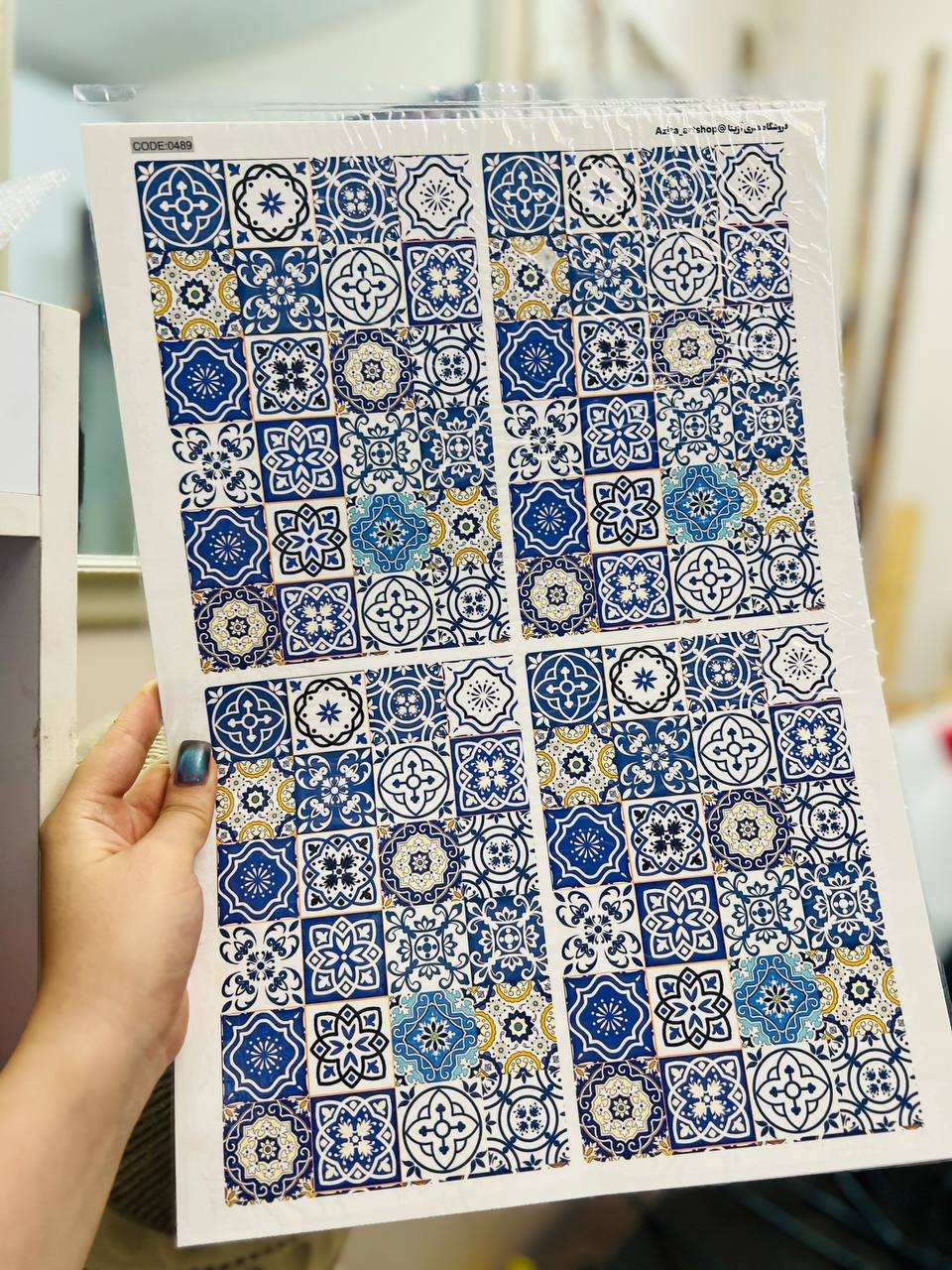 ترنسفر طرح کاشی آبی کد 0489