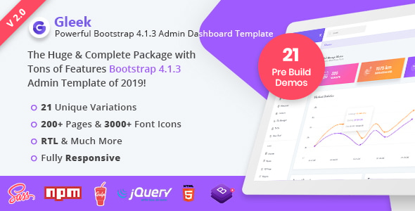 دانلود قالب Gleek – قالب مدیریتی Bootstrap 4