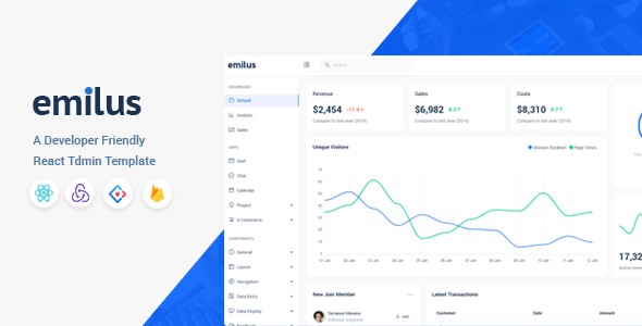 دانلود قالب React مدیریتی Emilus