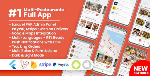 دانلود اپلیکیشن Food Delivery Flutter + PHP Laravel Admin Panel