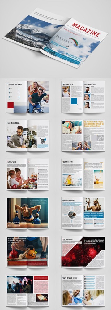 دانلود Magazine Layout with Blue and Orange Accents – طرح لایه باز مجله