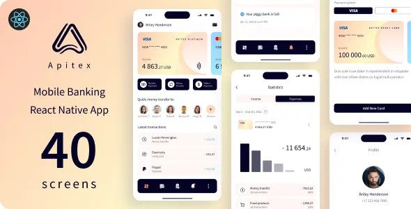 دانلود Apitex اپلیکیشن React Native بانکداری و سیستم مالی