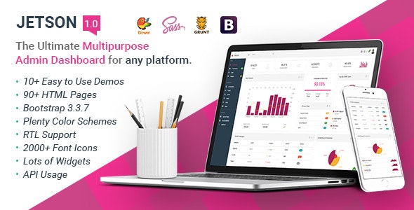 دانلود قالب مدیریت حرفه ای Jetson - Multipurpose Bootstrap Admin Dashboard Template + UI Kit