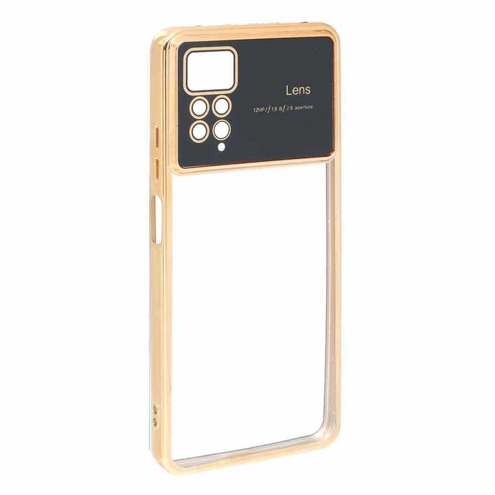 قاب دور رنگی محافظ لنزدار پشت شفاف Xiaomi Redmi Note 12 Pro 4G / Redmi Note 11 Pro / Redmi Note 11E Pro – طلایی
