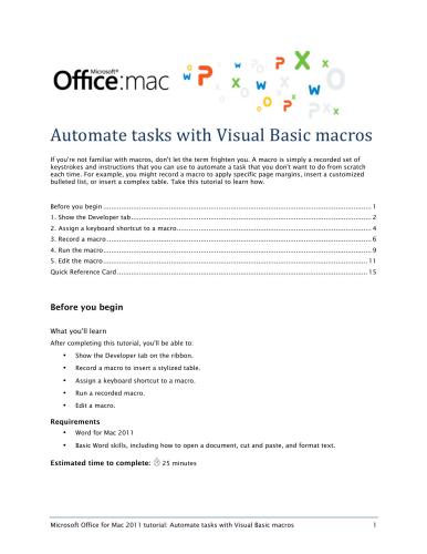 دانلود نسخه کامل کتاب Microsoft Office for Mac 2011 tutorial: Automate tasks with Visual Basic macros