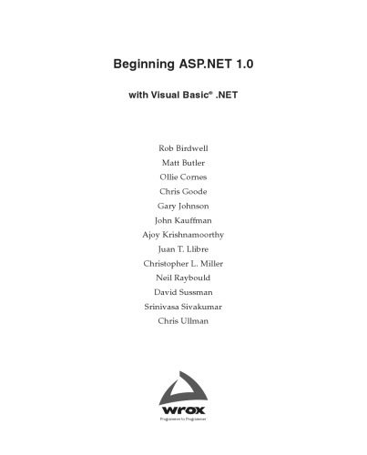 دانلود نسخه کامل کتاب Beginning ASP.NET 1.0 with Visual Basic.NET