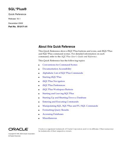 دانلود نسخه کامل کتاب SQL Plus quick reference