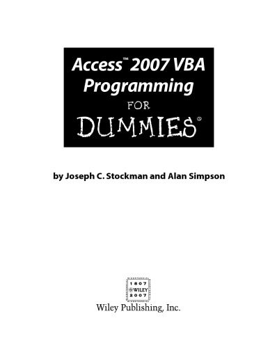 دانلود نسخه کامل کتاب Access 2007 VBA programming for dummies