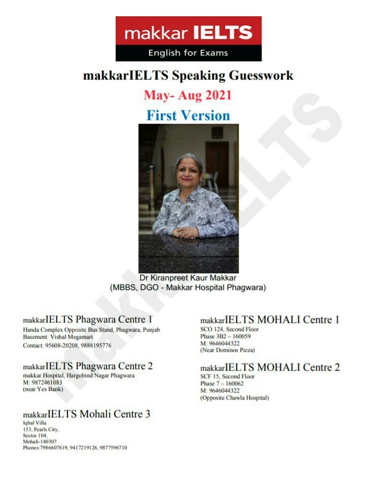 Makkar IELTS Speaking Guesswork May Aug 2021