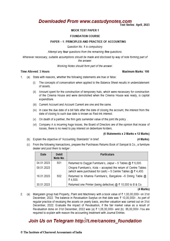 کتاب CA Foundation Accounts Q MTP 1 June 2023 نسخه انگلیسی PDF