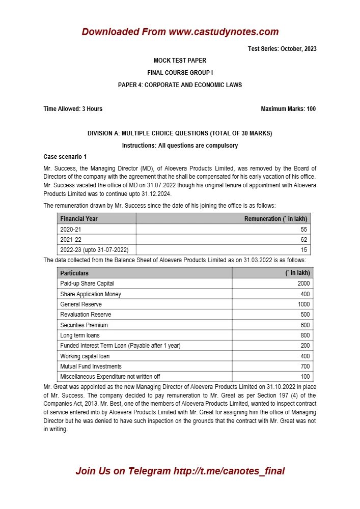 کتاب CA Final Law Q MTP 2 Nov 2023 نسخه انگلیسی PDF