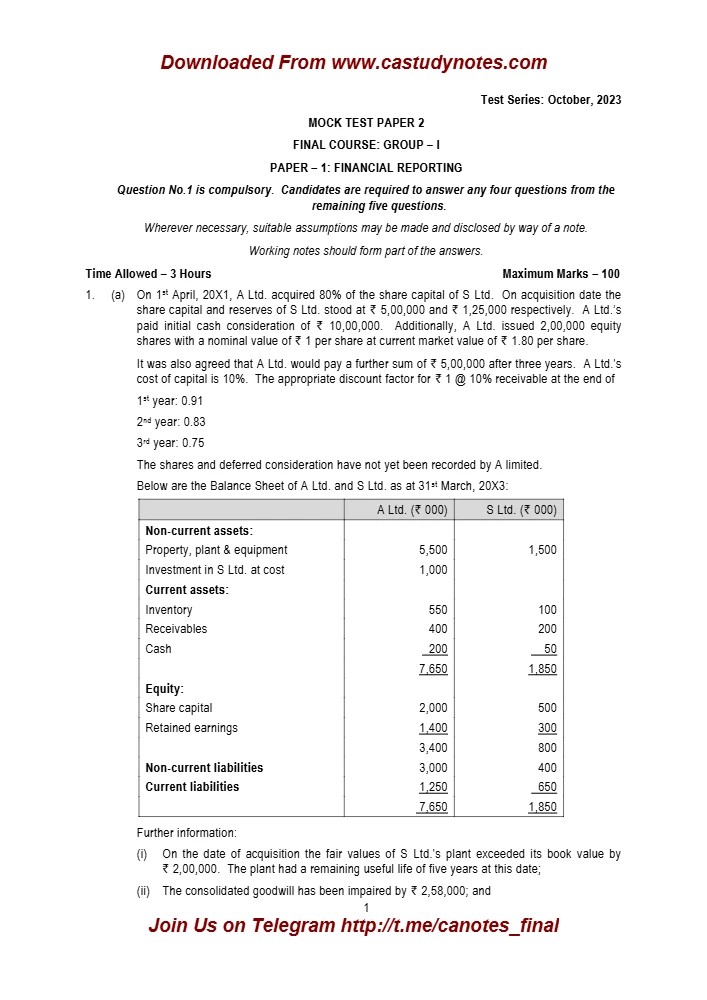 کتاب CA Final FR Q MTP 2 Nov 2023 نسخه انگلیسی PDF