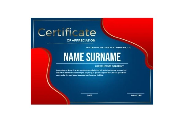 طرح گواهینامه رنگ آبی و قرمز