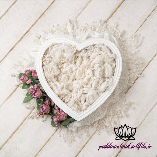 بک دراپ نوزاد قلب سپید و رز بنفش -کد 4682 - اسمارت فایل