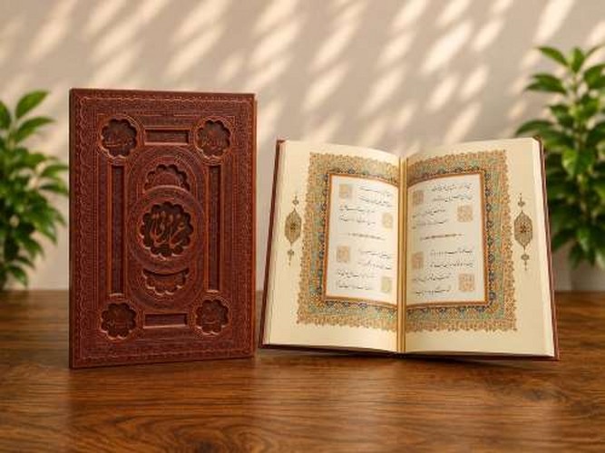ساغر و ساقی رحلی برجسته گلاسه دو زبانه قابدار (پیام عدالت)