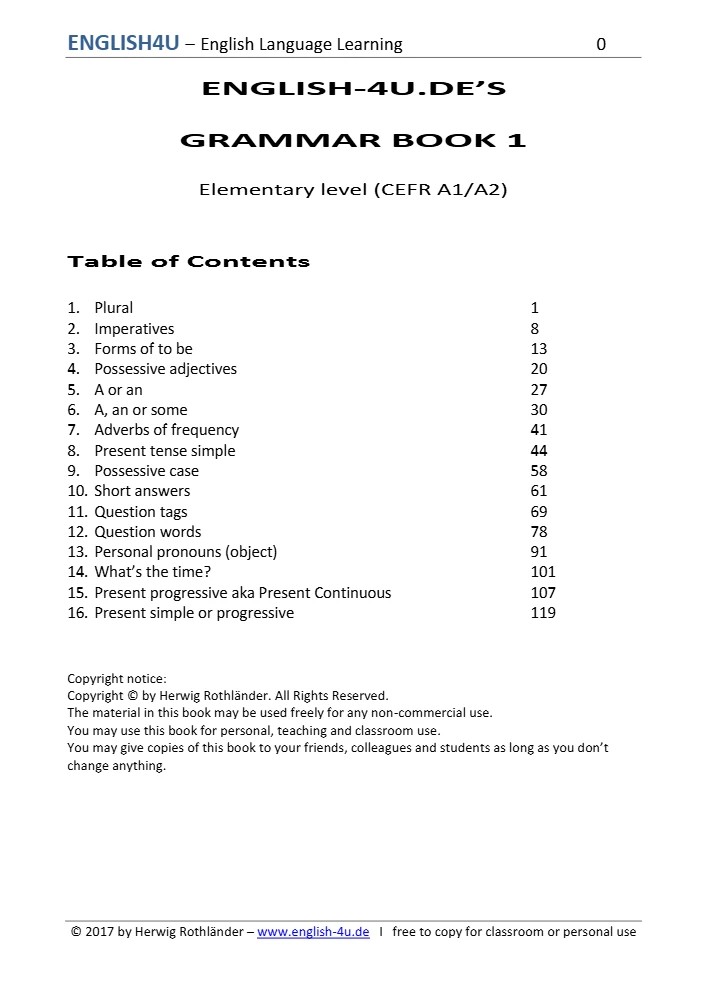 کتاب Grammar Book 1 / Grammar eBook 1 (کتاب گرامر ۱، سطح مقدماتی A1/A2) نسخه انگلیسی PDF | هِرویک روت‌لندر (Herwig Rothländer)