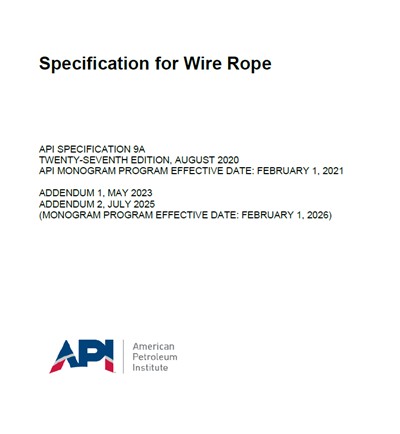 API Spec 9A- 2025- Specification for Wire Rope- استاندارد سیم بکسل