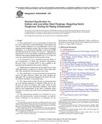 ASTM A350/A350M − 24b- Standard Specification for Carbon and Low-Alloy Steel Forgings, Requiring Notch Toughness Testing for Piping Components- دانلود استاندارد