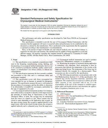 ASTM F 882 – 84- Standard Performance and Safety Specification for Cryosurgical Medical Instruments- دانلود استاندارد
