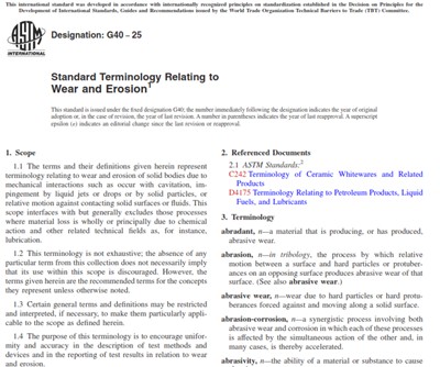 ASTM G40- Standard Terminology Relating to Wear and Erosion- دانلود استاندارد