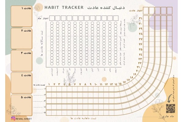 فایل شیت عادت ساز Habit tracker مدل Fall شیت ردیاب عادت هبیت ترکر فال برای ثبت و ایجاد عادت ها، ثبت روزانه ماهانه و سالانه