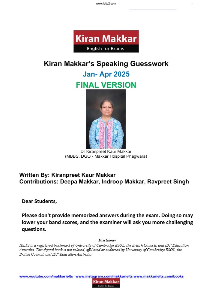 کتاب IELTS Speaking Guesswork January-April 2025 (حدس‌و‌گمان مکالمه آیلتس ژانویه تا آوریل ۲۰۲۵) نسخه انگلیسی PDF | کیرانپریت کور ماکار