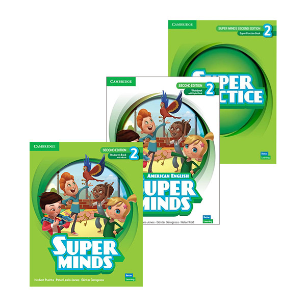 کتاب Super Minds 2 Second Edition و Super Practice 2 اثر جمعی از نویسندگان انتشارات دانشگاه کمبریج 3 جلدی