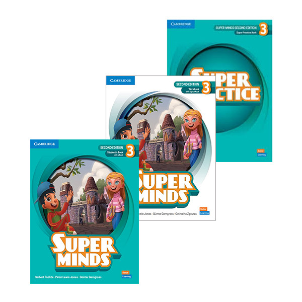کتاب Super Minds 3 Second Edition و Super Practice 3 اثر جمعی از نویسندگان انتشارات دانشگاه کمبریج 3 جلدی