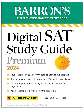 کتاب Digital SAT Study Guide Premium, 2024: 4 Practice Tests + Comprehensive Review + Online Practice (Barron’s SAT Prep)