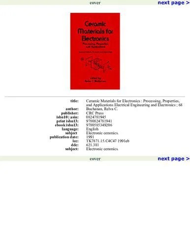 دانلود نسخه کامل کتاب Ceramic Materials for Electronics: Processing, Properties, and Applications