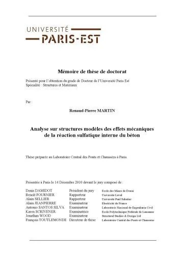 دانلود نسخه کامل کتاب Analyse sur structures modèles des effets mécaniques de la réaction sulfatique interne du béton [diss.]