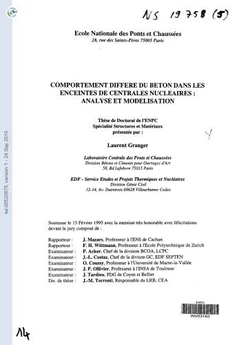 دانلود نسخه کامل کتاب COMPORTEMENT DIFFERE DU BETON DANS LES ENCEINTES DE CENTRALES NUCLEAIRES : ANALYSE ET MODELISATION