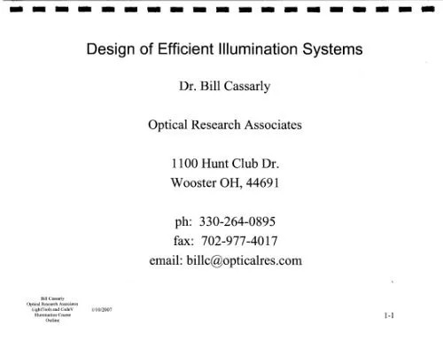 دانلود نسخه کامل کتاب Design of Efficient Illumination Systems. Course notes