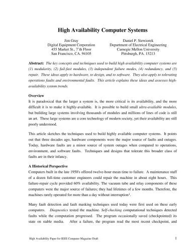 دانلود نسخه کامل کتاب High Availability Computer Systems