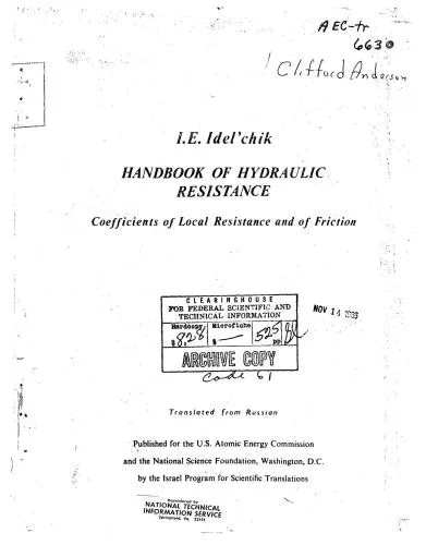 دانلود نسخه کامل کتاب Handbook of Hydraulic Resistance. Coefficients of Local Resistance and of Friction