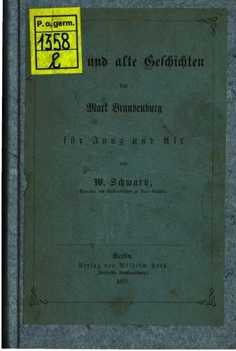 دانلود نسخه کامل کتاب Sagen und alte Geschichten der Mark Brandenburg für Jung und Alt