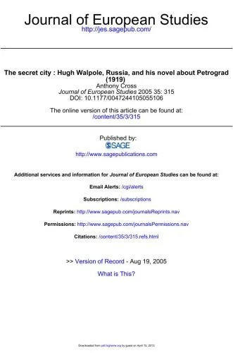 دانلود نسخه کامل کتاب The secret city: Hugh Walpole, Russia and his novel about Petrograd (1919)