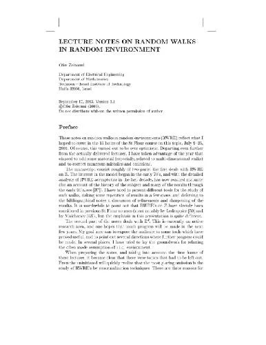 دانلود نسخه کامل کتاب Lecture notes on random walks in random environments