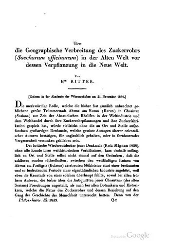 دانلود نسخه کامل کتاب Über die Geographische Verbreitung des Zuckerrohrs (Saccharum officinarum) in der Alten Welt vor dessen Verpflanzung in die Neue Welt